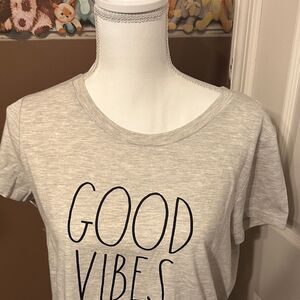 Rae Dunn  good vibes Women's Gray Graphic Tee NWOT